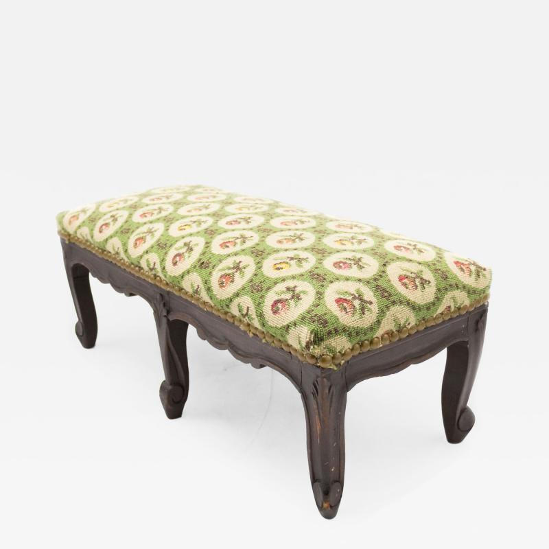 French Provincial Footstool with Floral Carpet Upholstery