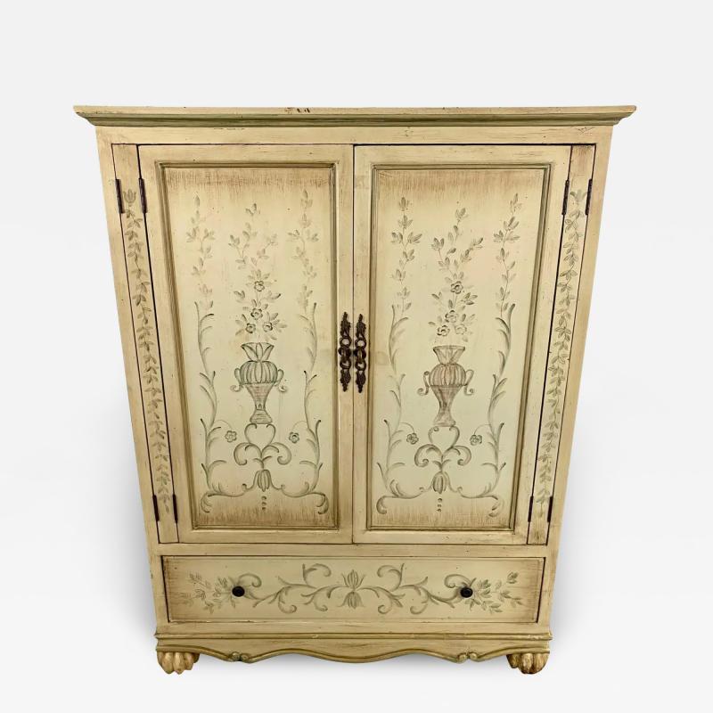 French Provincial Hand Painted with Green Floral Design cabinet or Armoire