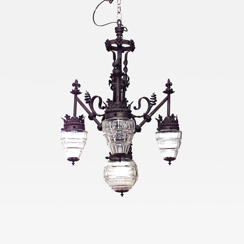 French Provincial Style Wrought Iron and Glass Floral Chandelier