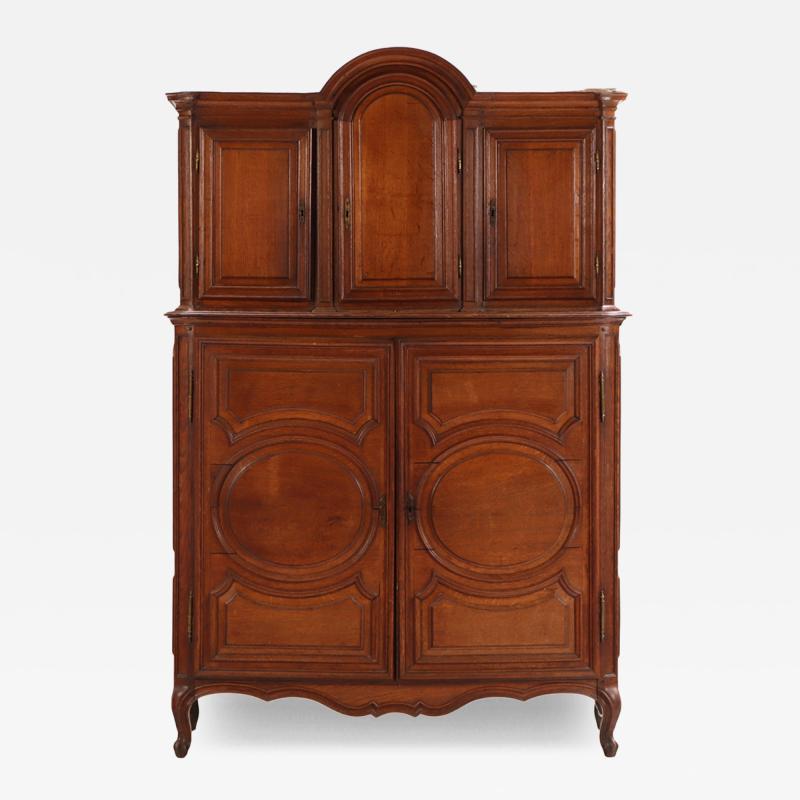 French Provincial Two Piece Oak Cabinet C 1880