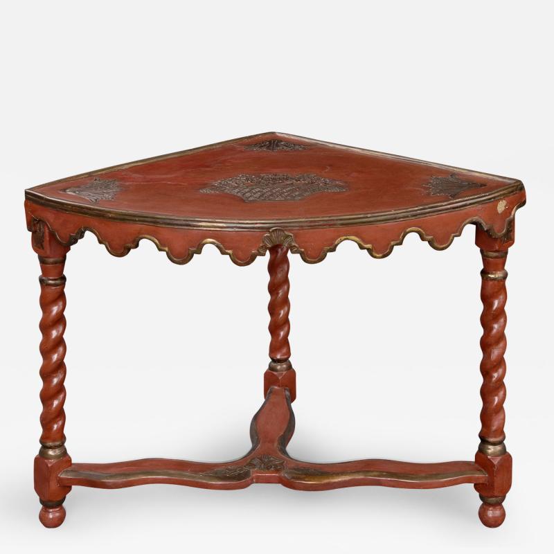 French Red Lacquer Corner Table