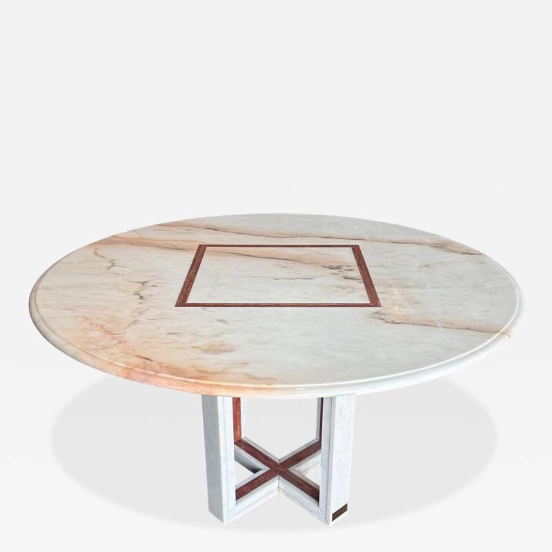 French Red and White Marble Center Dining Table 1960