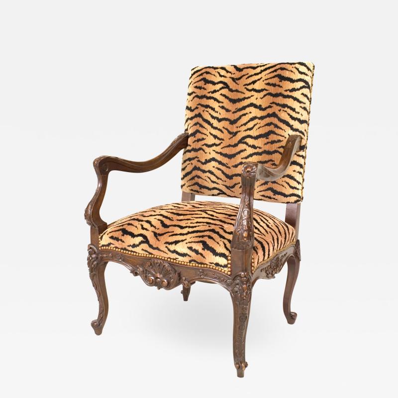 French Regence Faux Tiger Arm Chair