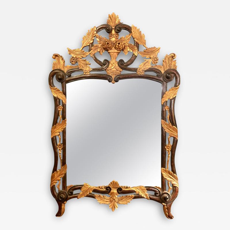 French Regency Antique Mirror of Mahogany and Gilt with Basket of Roses Design