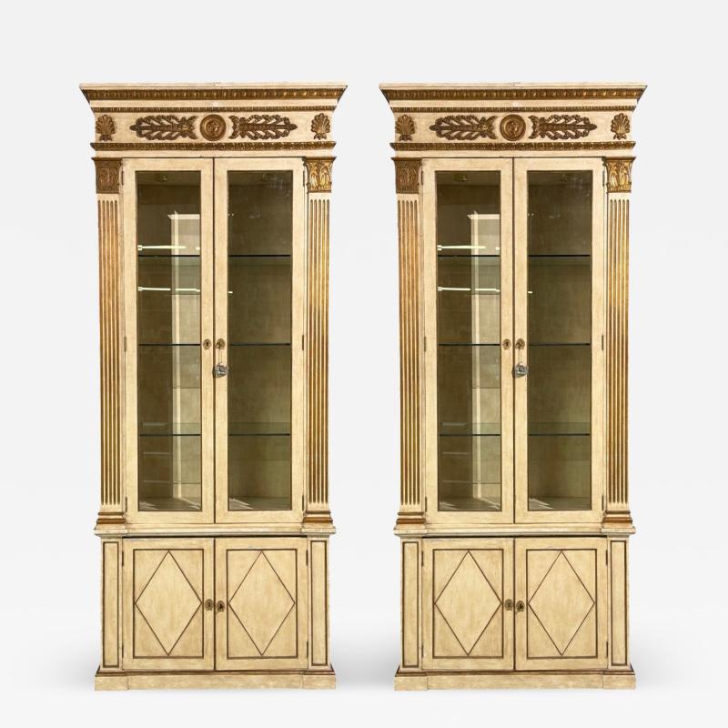 French Regency Monumental Bookcases Cream Painted Wood Gilt France 19th c 