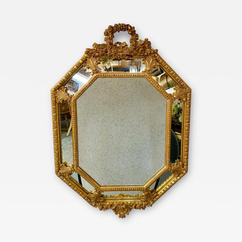 French Regency Style Gilt Wood Octagonal Wall Console or Mantel Mirror