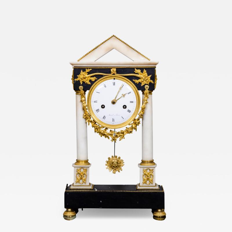 French Restauration Gilt Bronze Clock Signed Mesnil Paris