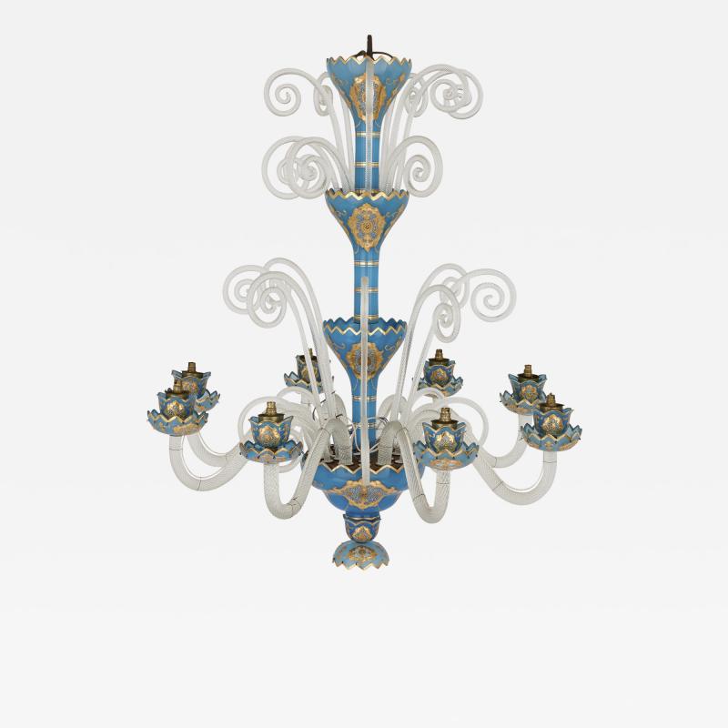 French Rococo Revival style gilt blue glass chandelier