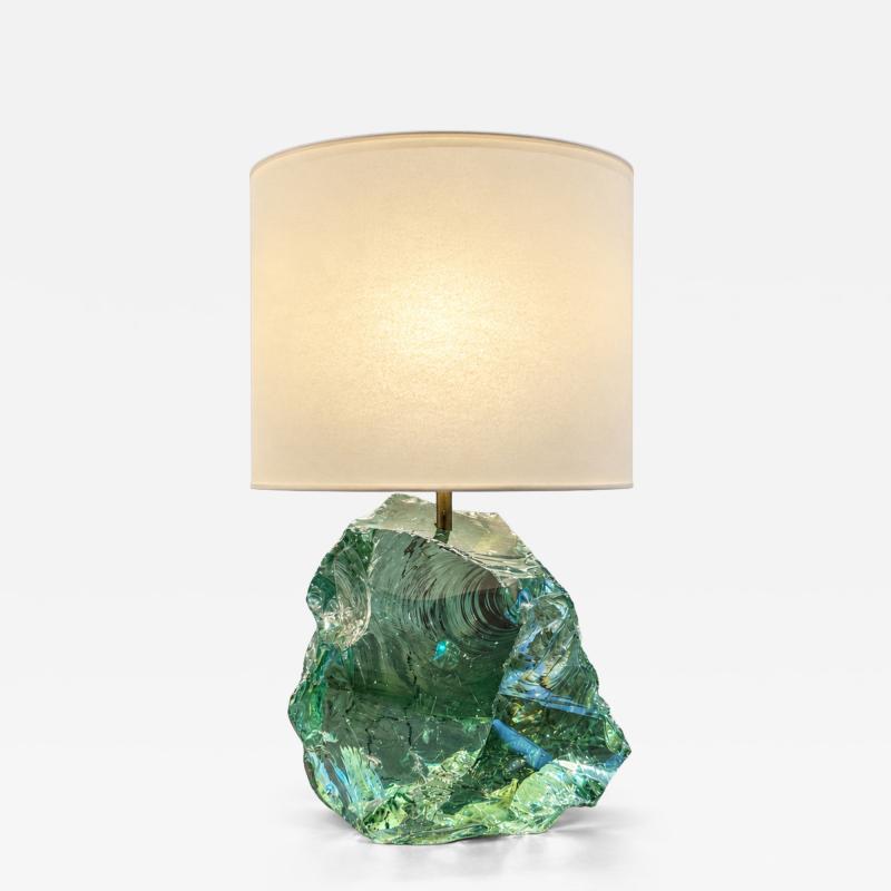 French School Glass Rock Table Lamp