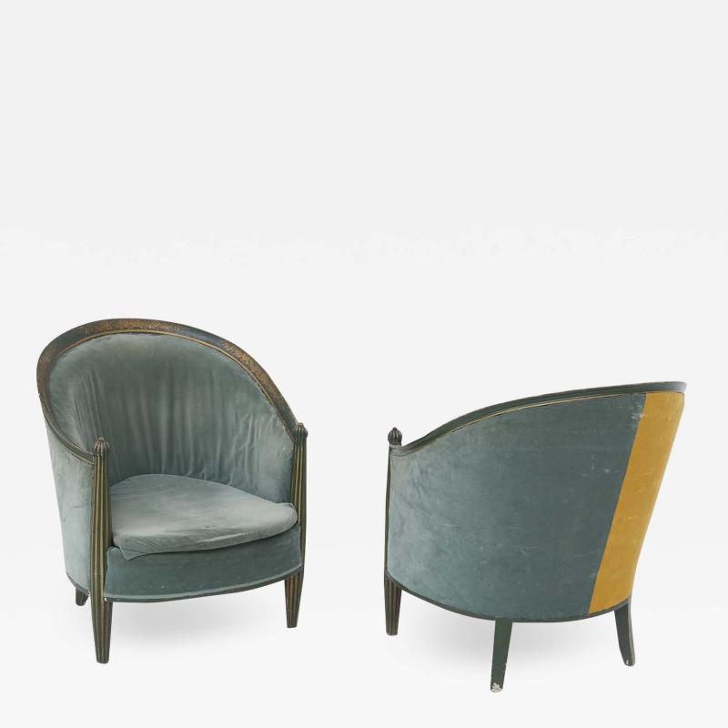 French School Pair of French Armchairs from early 900 in Green and Yellow Velvet