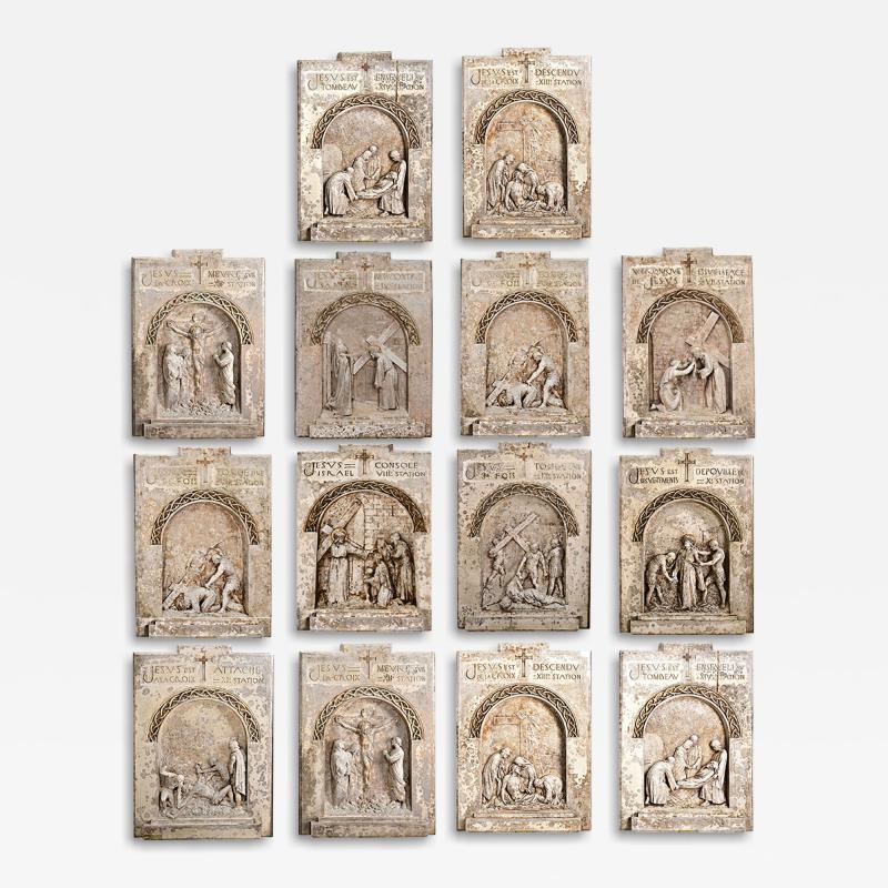French Set of 14 Plaster Stations of the Cross 1924