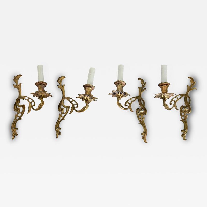 French Set of Four Louis XV Style Bronze Wall Sconces