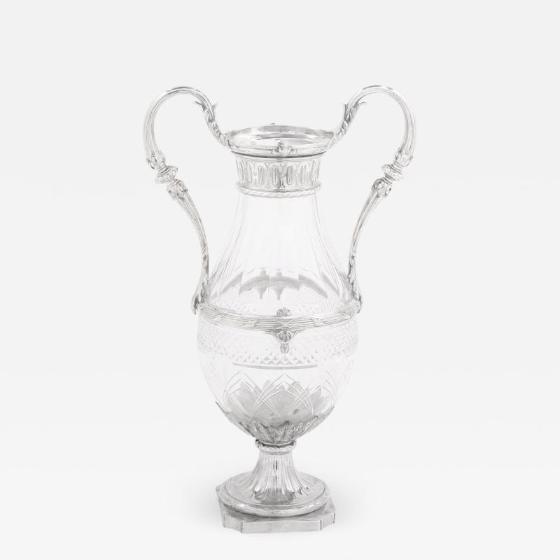 French Silver Mounted Cut Glass Decorative Vase