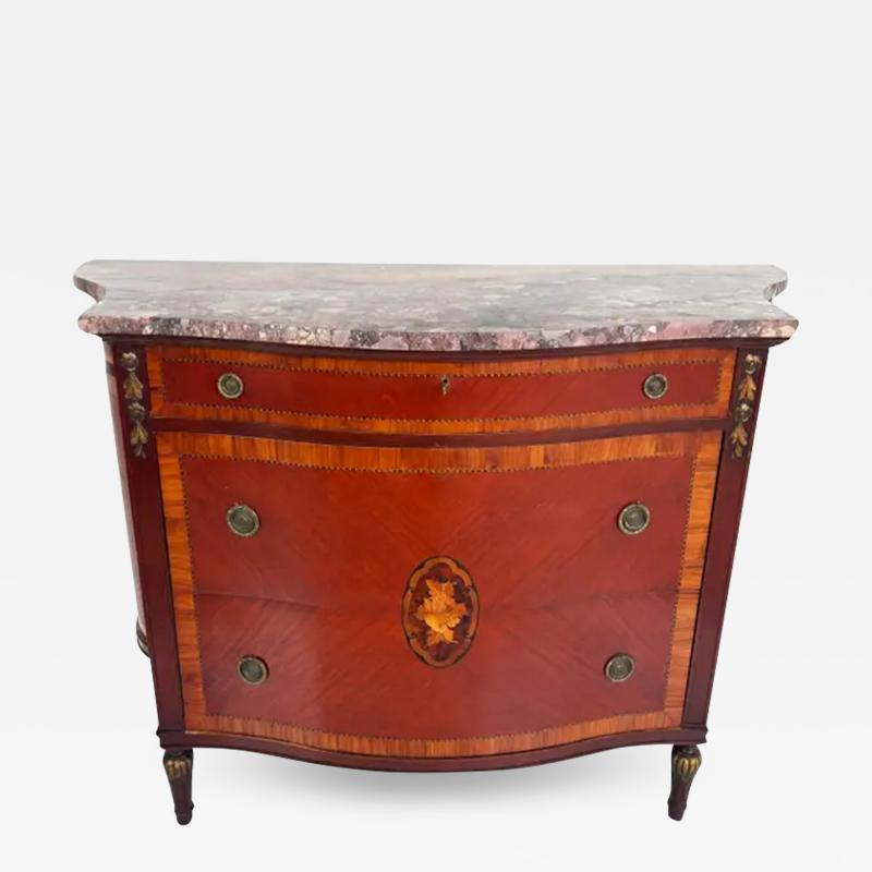 French Style 3 Drawer Chest of Drawers with Marble Top Bronze and Marquetry