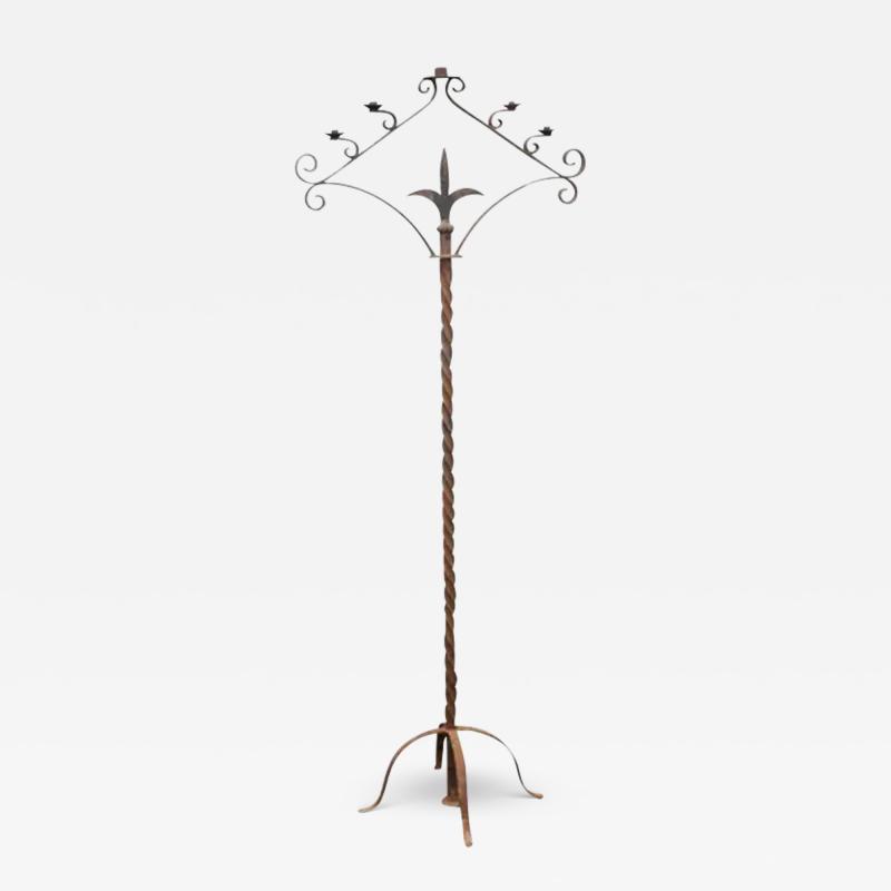 French Turn of the Century Iron Floor Standing Candelabra with Five Prickets