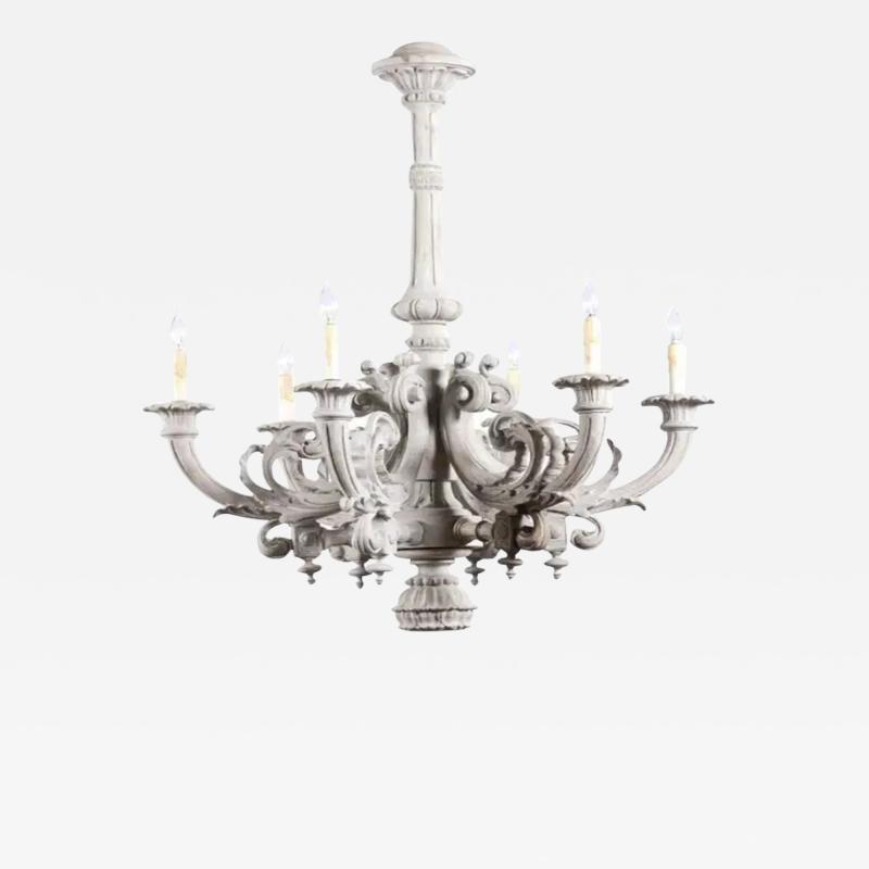 French Turn of the Century Painted Six Light Chandelier with Scrolling Arms