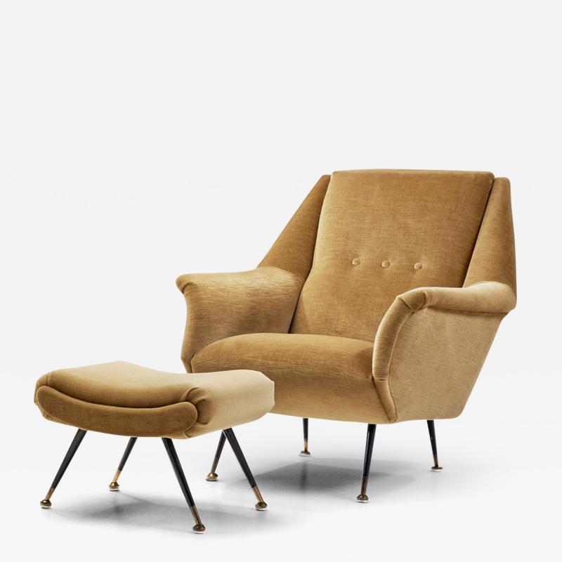 French Upholstered Lounge Chair with Footstool France 1960s