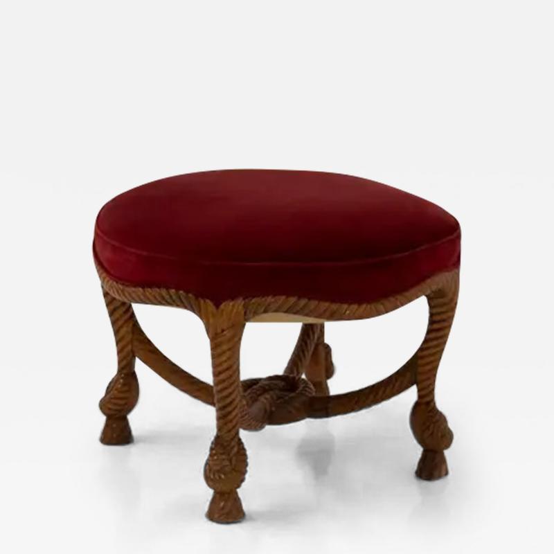 French Velvet Stool in the Style of Napoleon III and Fournier A M E 