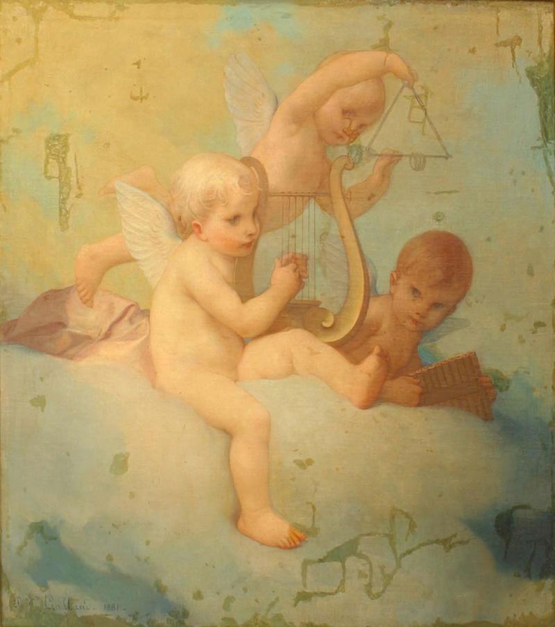 French Victorian 3 Cupids Painting