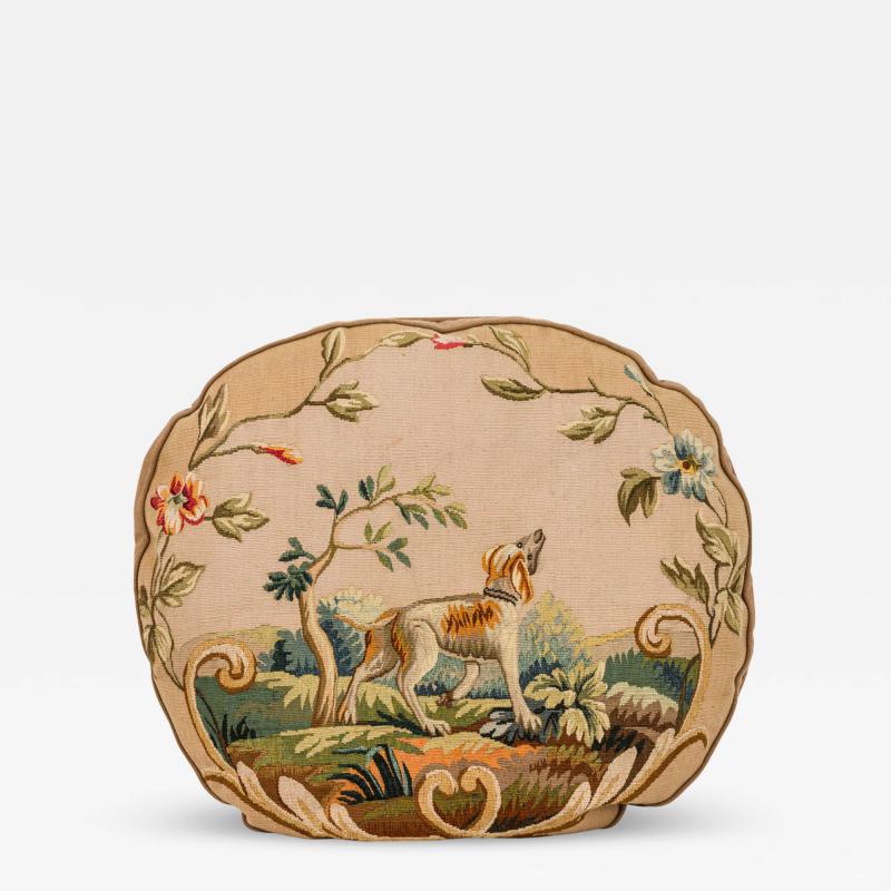 French Victorian Aubusson Pillow of a Dog in a Landscape