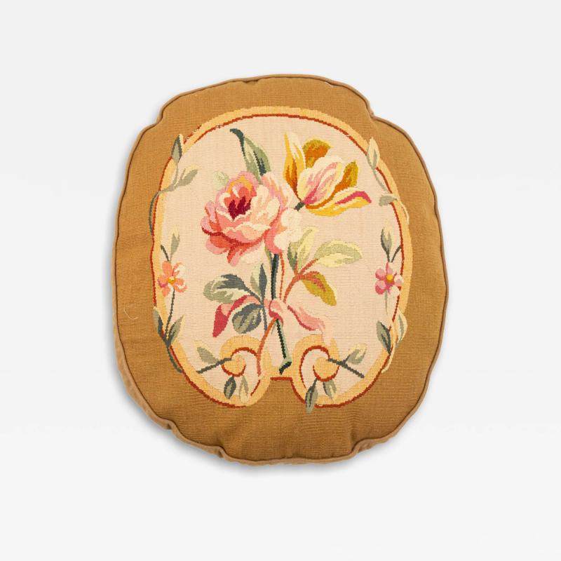 French Victorian Aubusson Pillow with Floral Design