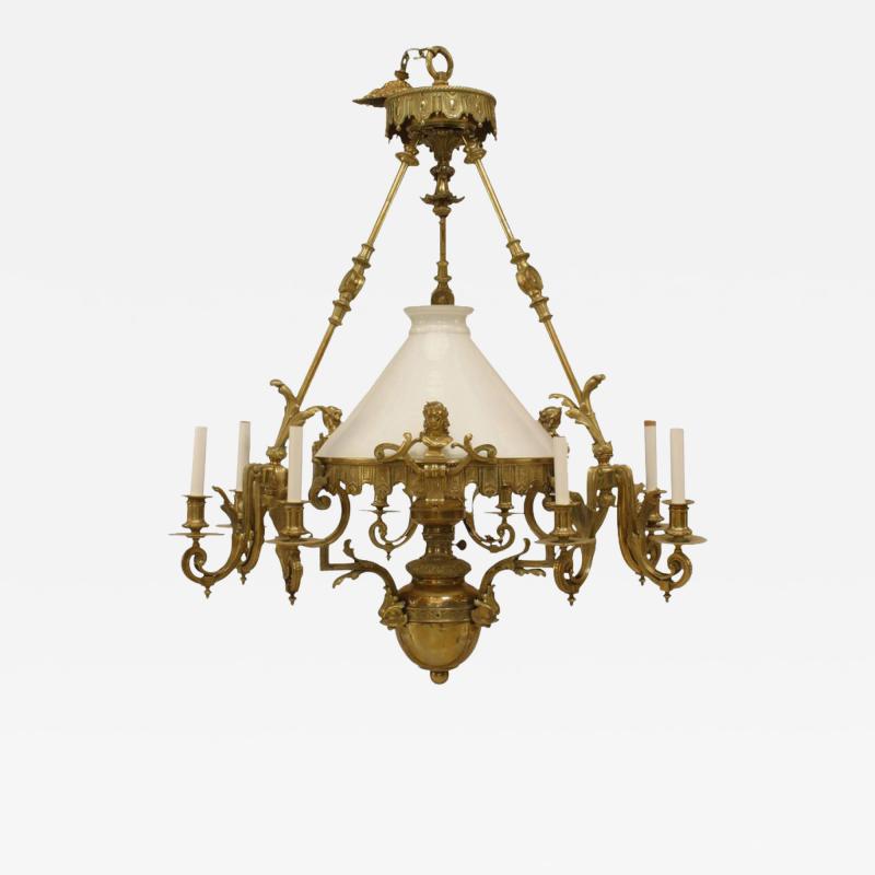 French Victorian Bronze Converted Gas Foliate Chandelier