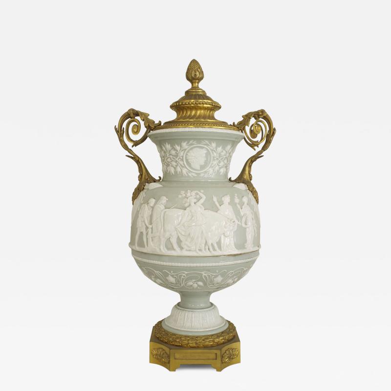 French Victorian Celadon and White Porcelain Palace Vase