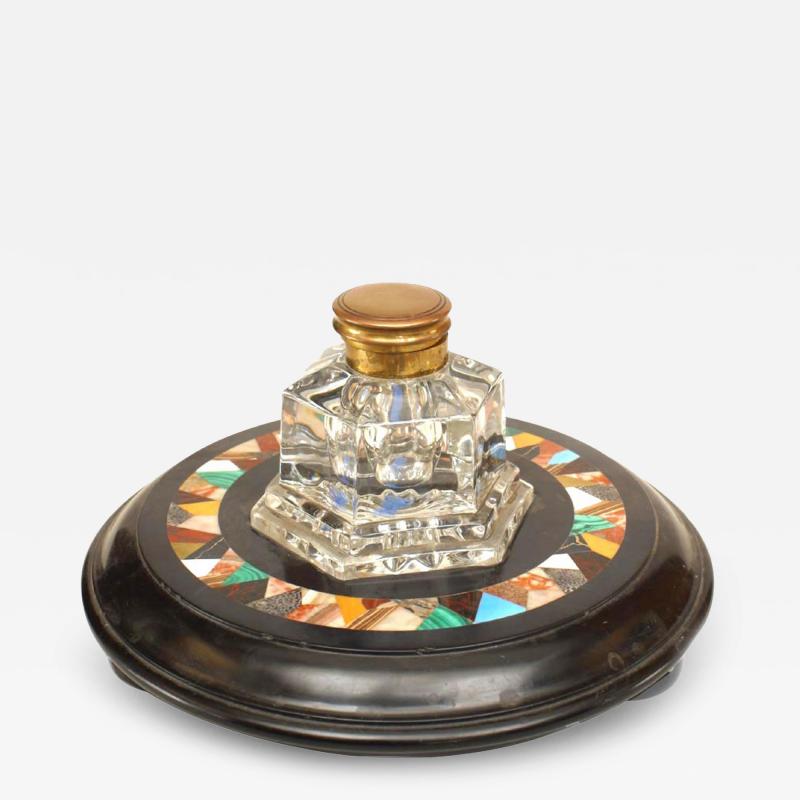 French Victorian Crystal and Marble Inkwell