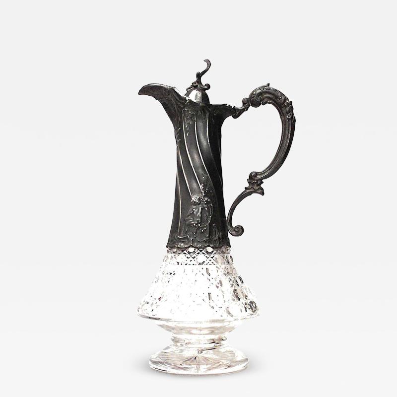 French Victorian Crystal and Pewter Decanter