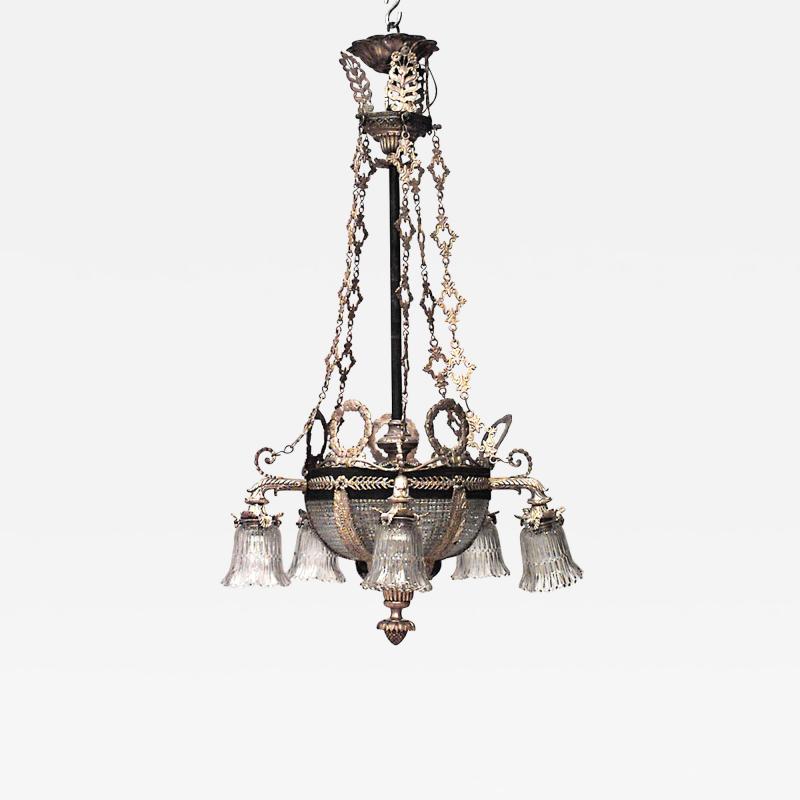 French Victorian Cut Crystal Bowl Base Chandelier