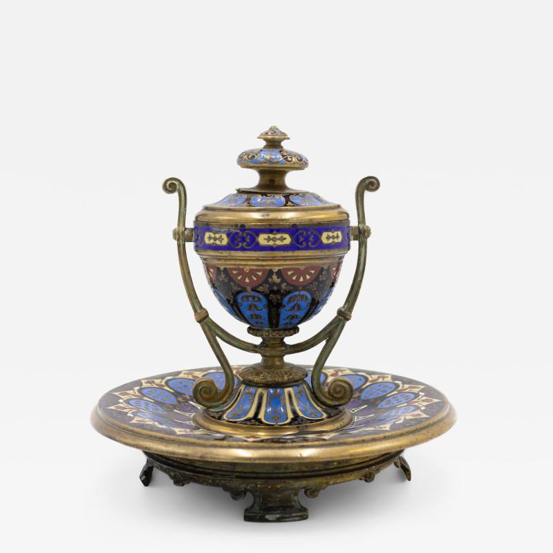 French Victorian Enamel Urn Inkwell