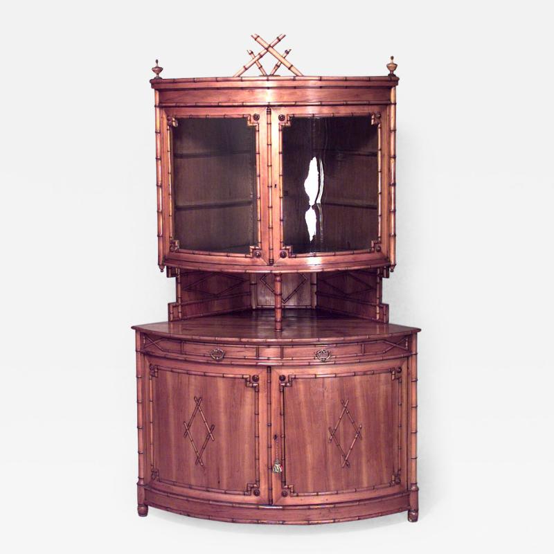 French Victorian Faux Bamboo Maple Corner Cabinet