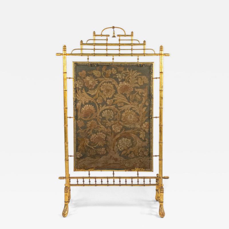 French Victorian Gilt Faux Bamboo Fire Screen