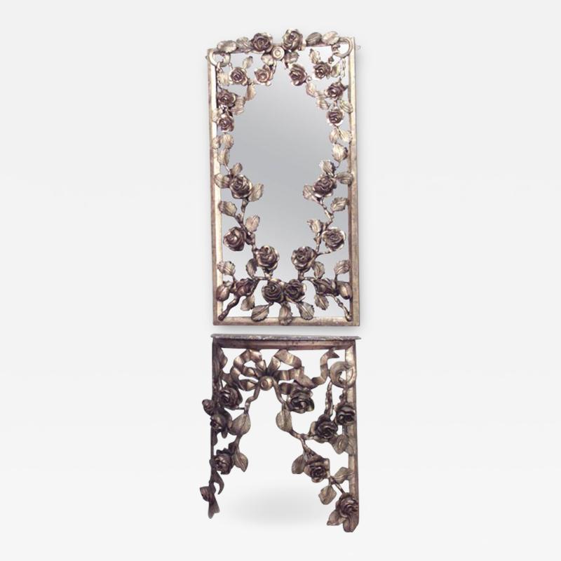 French Victorian Gilt Floral Console Table with Pier Mirror