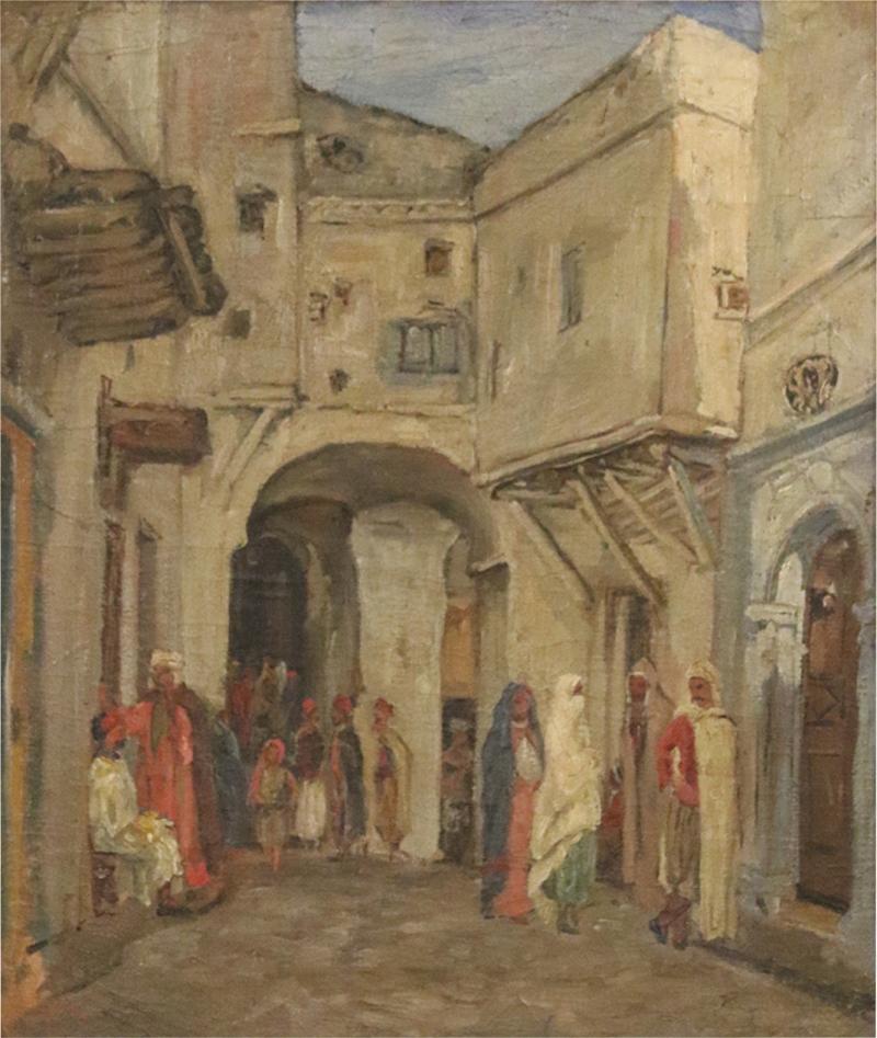 French Victorian Giltwood Framed Oil Painting of a Middle Eastern Street Scene