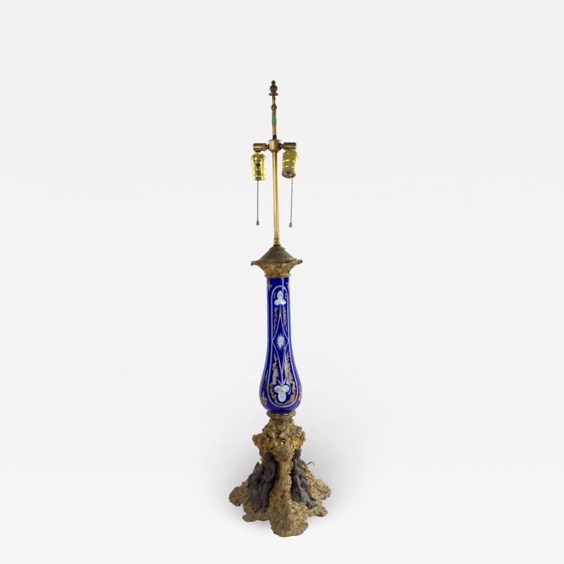 French Victorian Glass and Bronze Table Lamp