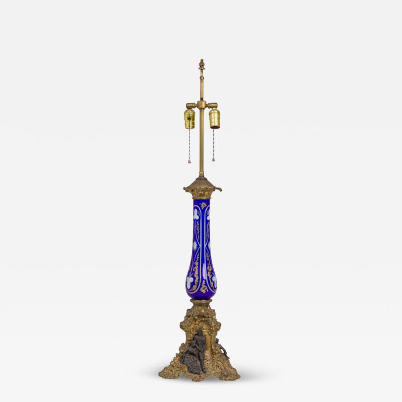 French Victorian Glass and Bronze Table Lamp