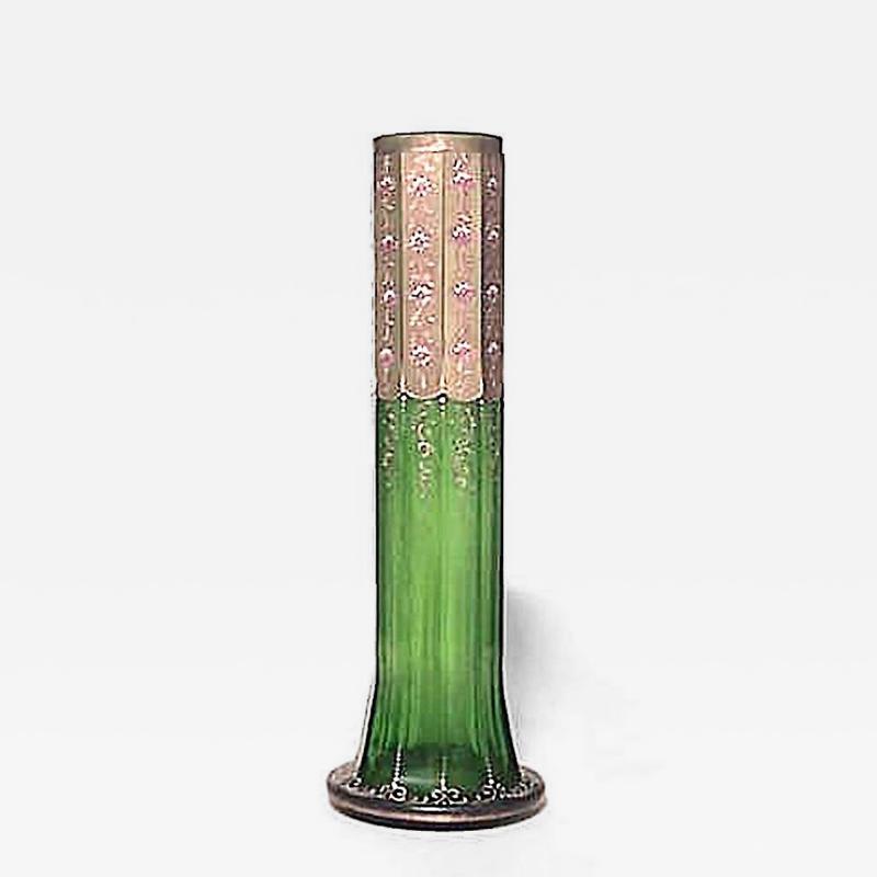 French Victorian Green Glass and Gilt Metal Vase