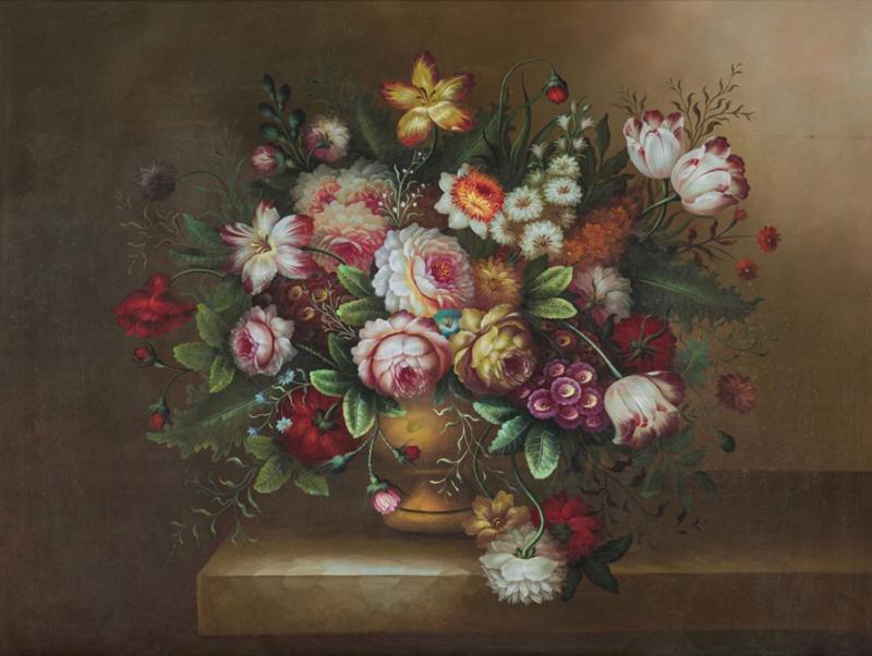 French Victorian Oil On Canvas Painting Titled Still Life 1 