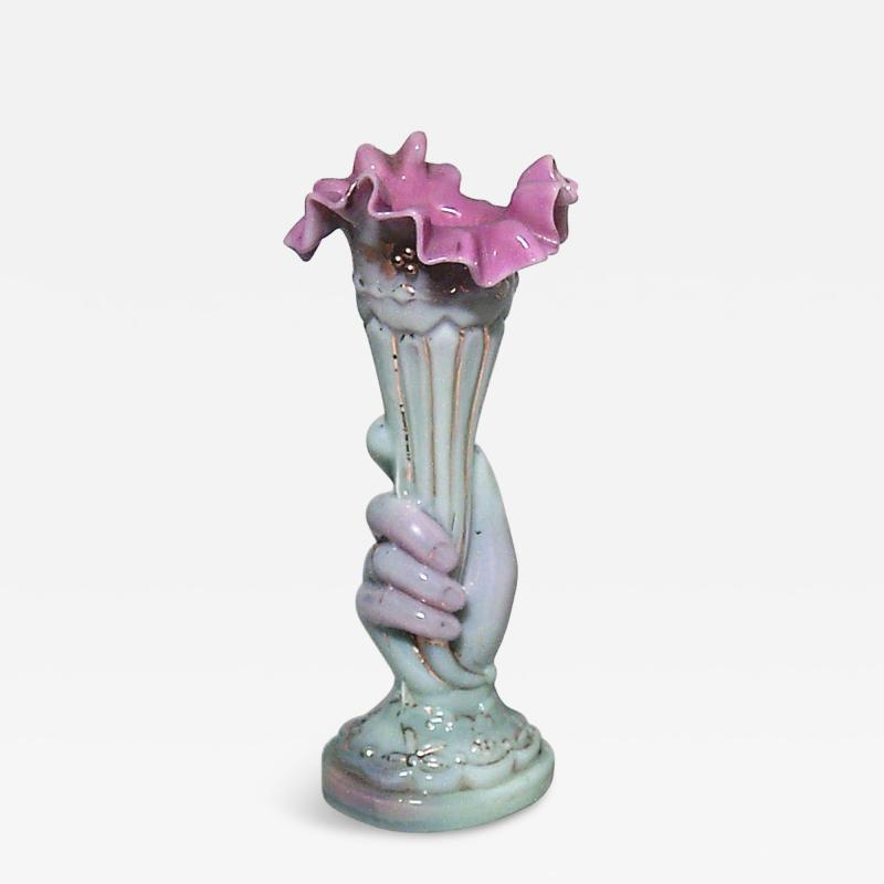 French Victorian Opaline Cornucopia and Hand Vase