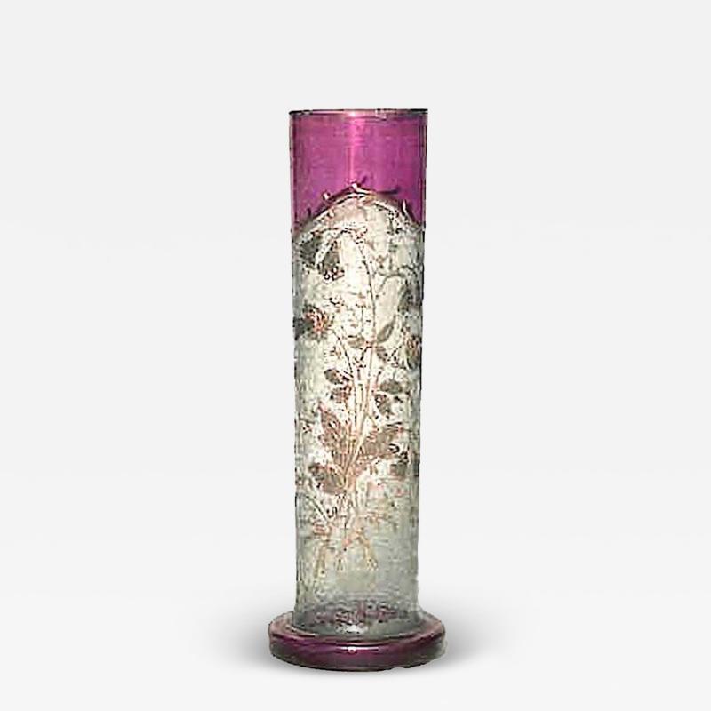 French Victorian Pink Glass And Gilt Floral Vase