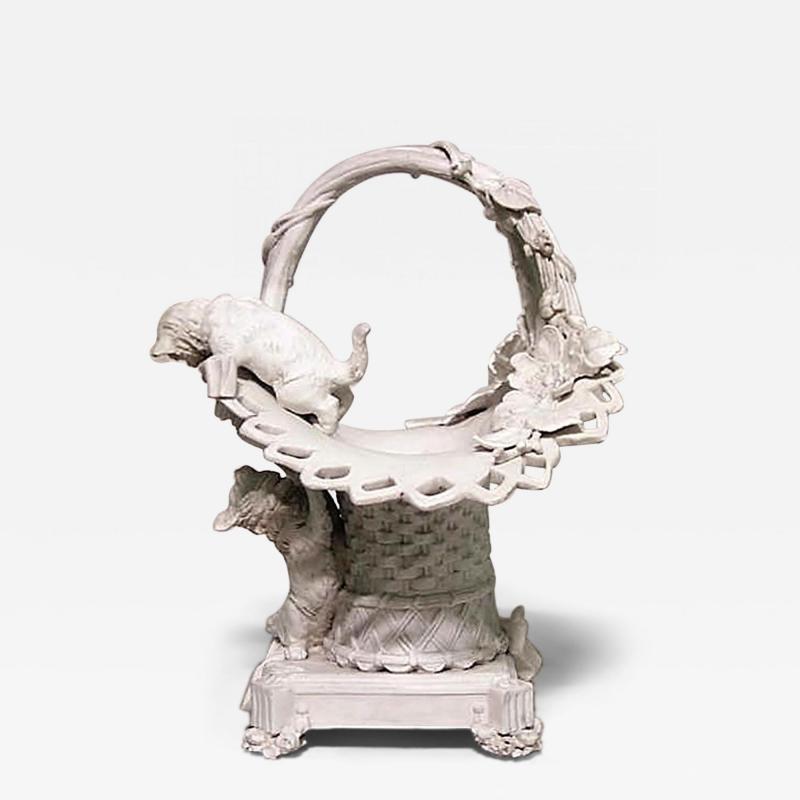 French Victorian Porcelain Cat and Basket Compote