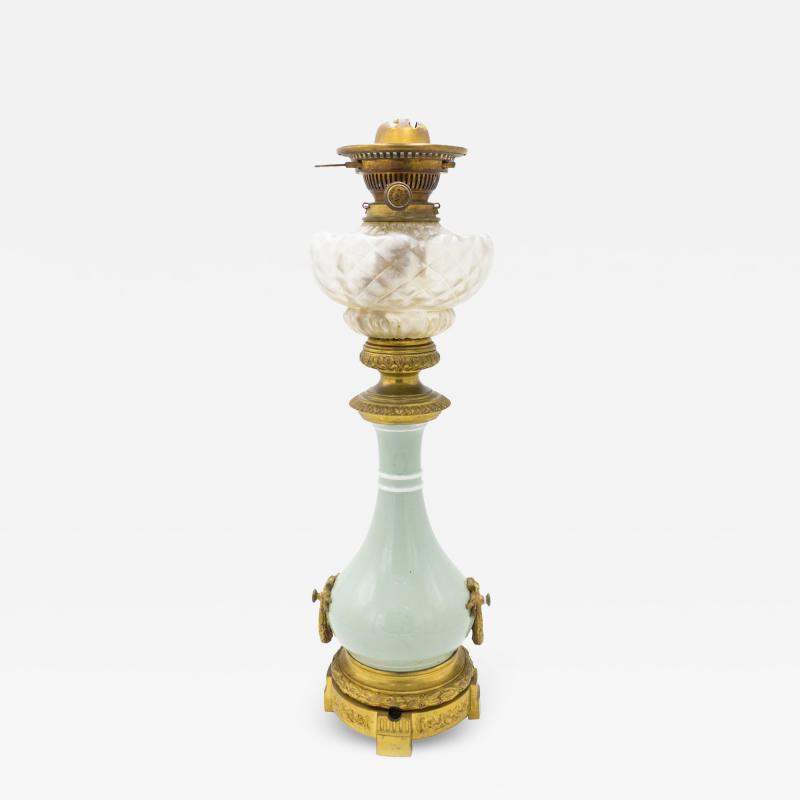 French Victorian Porcelain Oil Lamp with Gilt Mounts