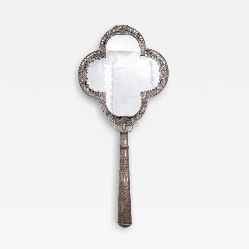 French Victorian Silver Plate Hand Mirror
