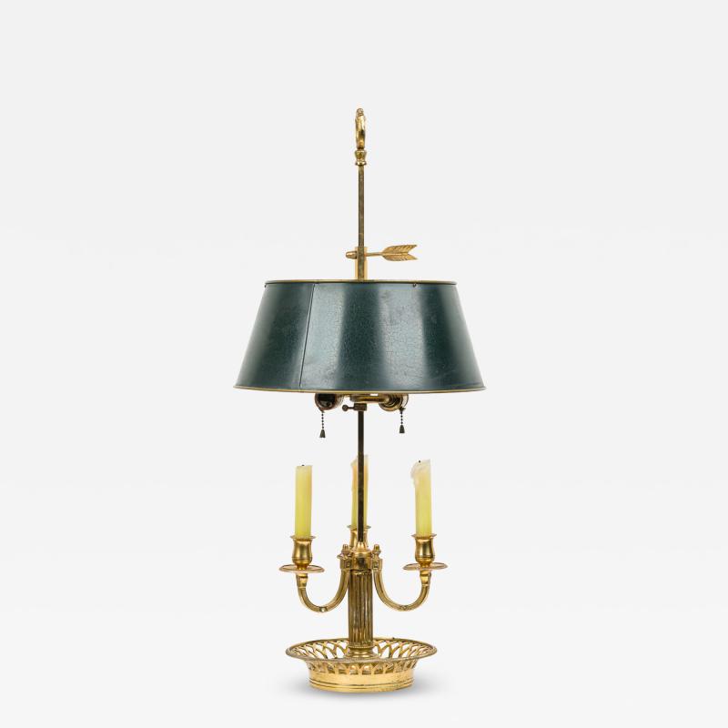 French Victorian Style Brass Bouilotte Table Lamp with Dark Green Metal Shade