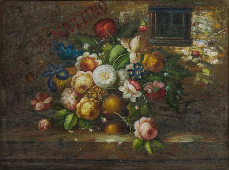 French Victorian Style Oil on Canvas Painting Titled Still Life 2 