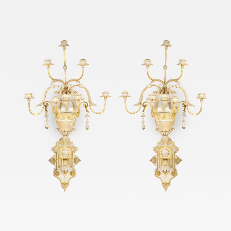 French Victorian White Painted and Gilt Wooden Carved Wall Sconces