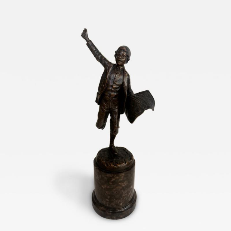 French Victorian bronze of a boy selling newspapers on a marble plinth