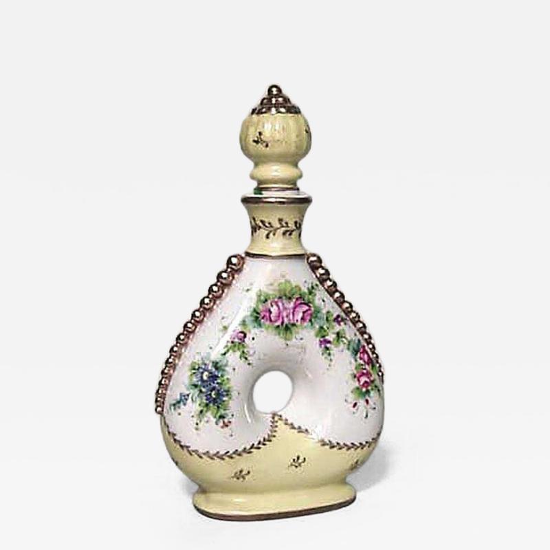French Victorian style white and yellow porcelain shaped perfume bottles