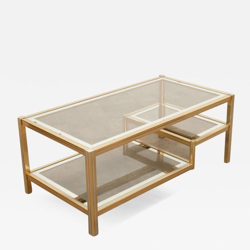 French Vintage Brass Glass Coffee Table